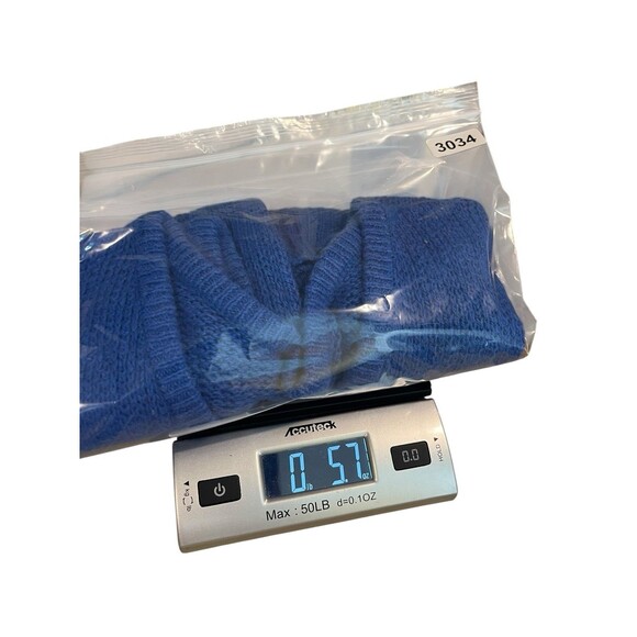 VTG Parrinello Blue Knit Fuzzy Short Sleeve Sweater L Silk Linen Angora Blend - Picture 10 of 11